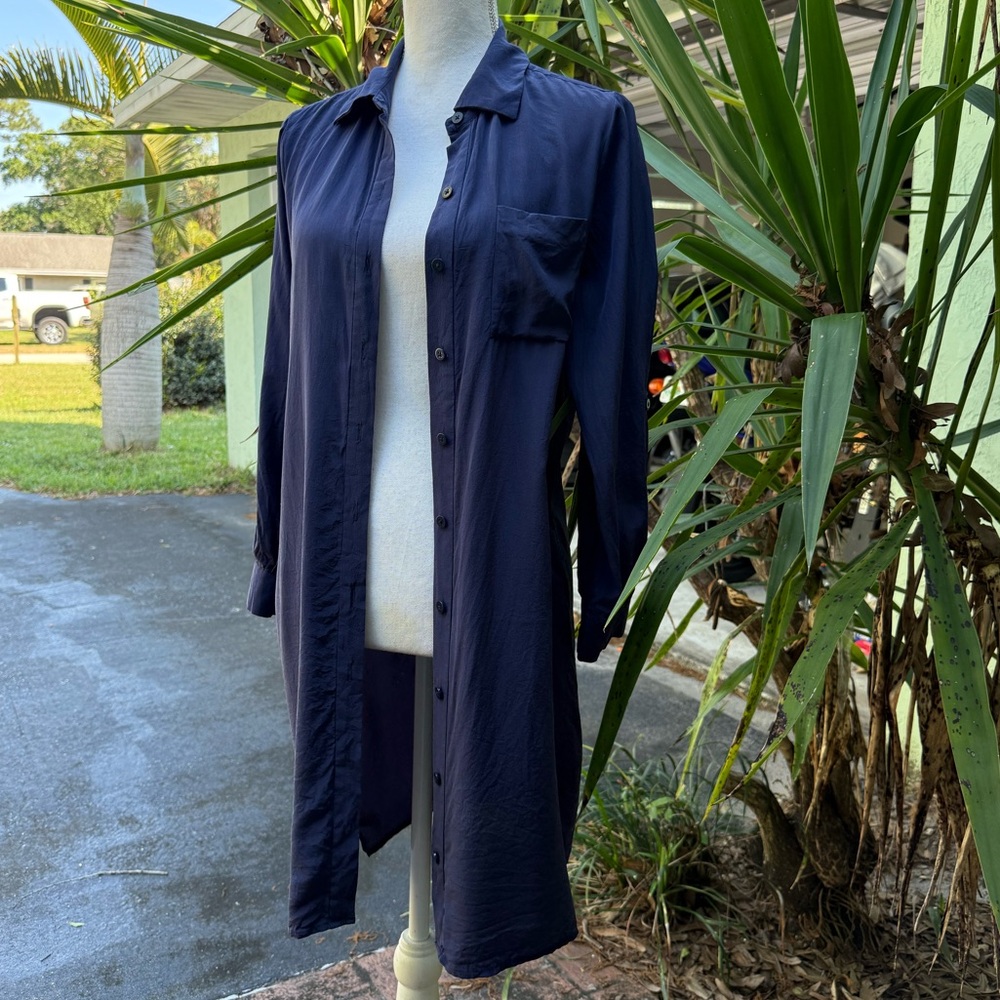 Diane Von Furstenberg Navy Silk Shirt Dress long cardigan